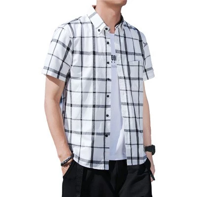 เสื้อเชิ้ตแขนสั้นผู้ชาย ผ้าฝ้ายลายสก๊อต สไตล์เกาหลี thumbnail 7