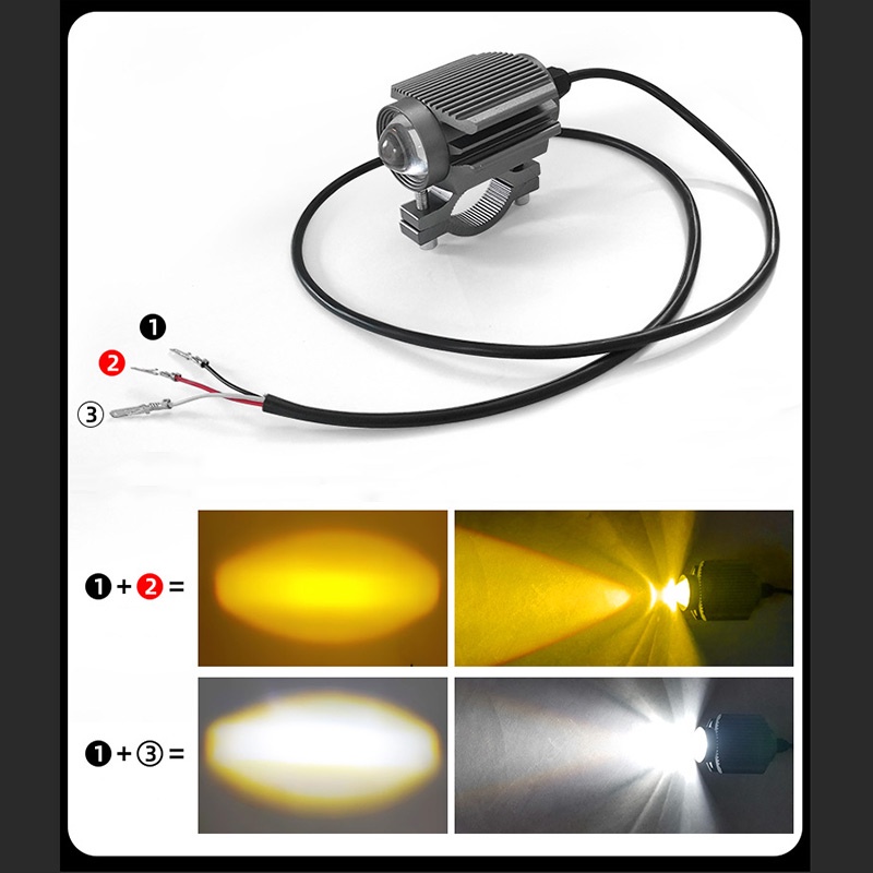 Hot Stock2PCS LED Motorcycle Auxiliary Light Mini Dual Color Led Spotlights Projector Lens