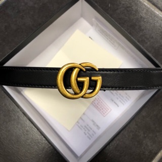 เข็มขัดหนัง ผู้หญิงโลโก้ทอง รุ่น Double G Leather หนังแท้ อุปกรณ์ครบ
