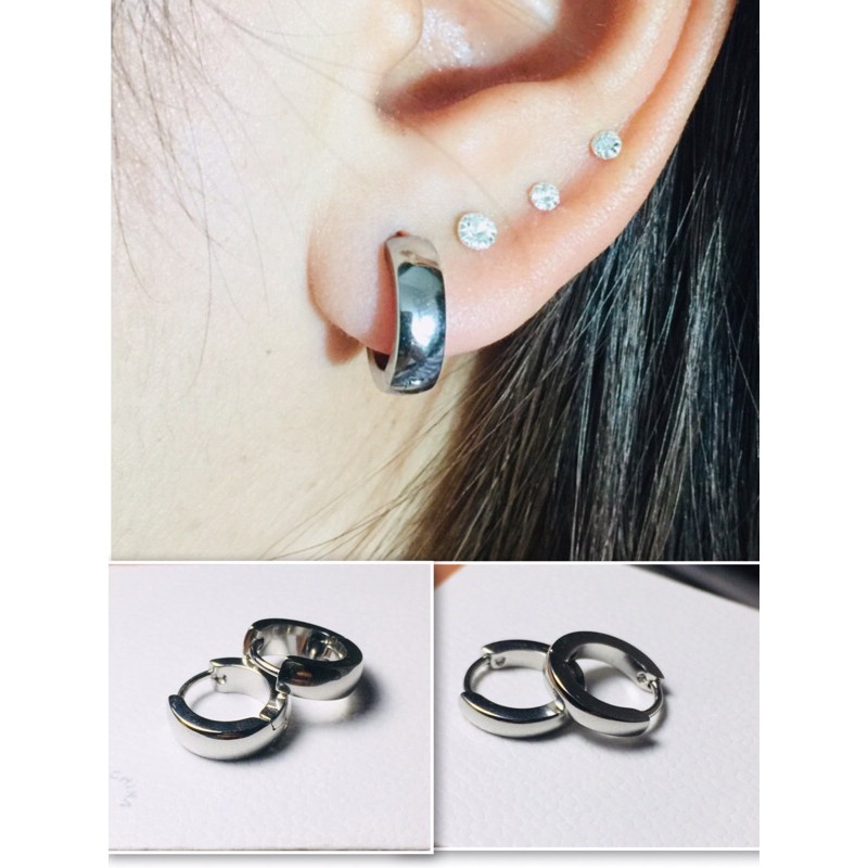 ✅แท้💯ราคา/คู่%ต่างหูห่วงสแตนเลสแท้สีเงินหน้ามนเงางาม ไม่ลอกไม่ดำ สำหรับผิวแพ้ง่ายวัสดุMedical Grade Stainless Steel316L