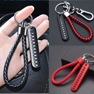 DIY Anti-lost Phone Number Plate Keychain Pendant Keyring Car Key Chain Woven leather cord car keychain key ring with telephone