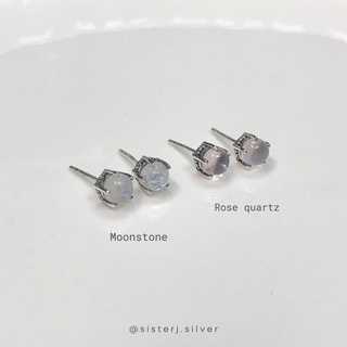 Sister J. ต่างหูเงินแท้ ต่างหูหินแท้ moonstone , rose quartz