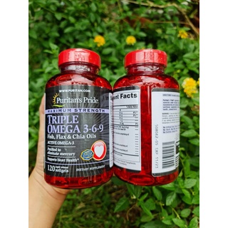 กรดไขมันโอเมก้า 3-6-9//120 เม็ด Puritan s PrideTriple Omega 3 6 9 Fish Flax &amp; Chia Oils 120 softgels