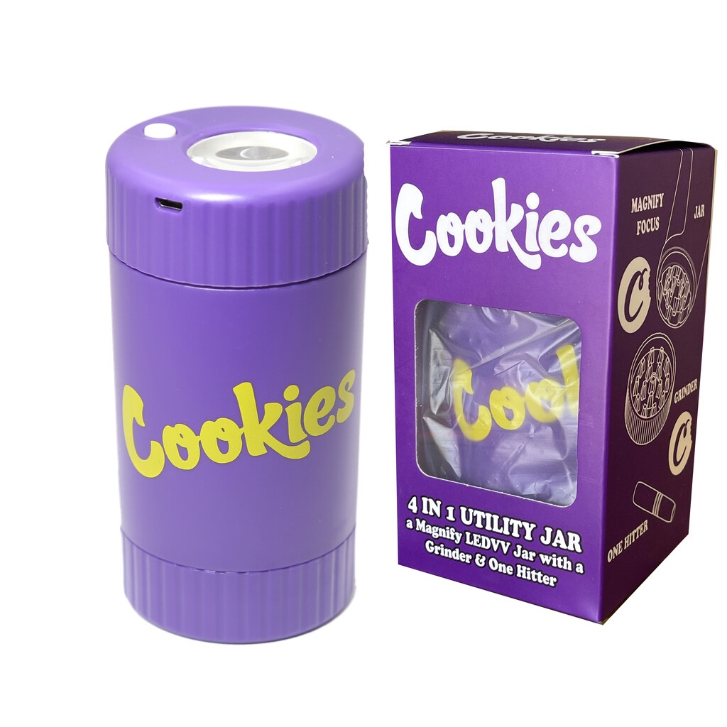 [สินค้าพร้อมจัดส่ง][ของแท้ 100% ส่งเร็ว]Cookies Led Magnifying Jars Mag Jar with Herb Grinder and On