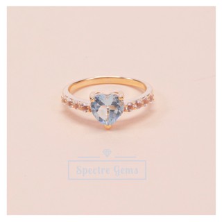 แหวนเงินแท้ 925 พลอยแท้ Sterling Silver Ring 92.5% topped with Blue Topaz (Blue) ชุบ 18K ทองคำเหลือง *พร้อมส่ง*