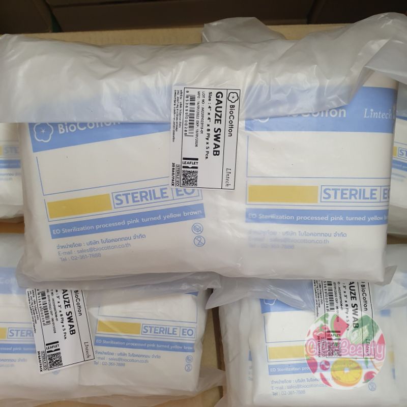 (ก๊อซยกห่อ20ซอง) BioCotton Lintech Sterile Gauze Pad ผ้าก๊อซฆ่าเชื้อ ปลอดเชื้อ ขนาด 3x3 / 4×4 นิ้ว