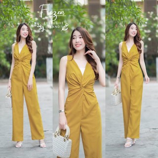 hbstation.shop เสื้อผ้าผู้หญิง Jumpsuitขายาว สีเหลือง พร้อมส่ง