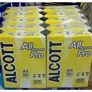 ระดาษถ่าย A5 70G. ALCOTT (10รีม/กล่อง) แอลคอ​ท​ (70G/500) ขนาด​กว้าง14.85ซม.×ยาว​21ซม.กระดาษถ่ายเอกสาร สีขาวสว่าง