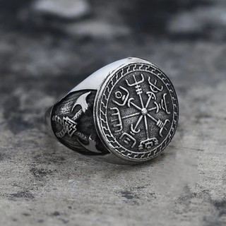 Compass Religious Series Ring Alloy Viking Totem Ring Double Axe Mens European and American Rings