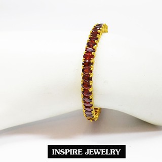 INSPIRE JEWELRY กำไลฝังพลอยโกเมนงานจิวเวลลี่ ขาล็อค เปิดปิดง่าย สำหรับการแต่งกายกับชุดไทย