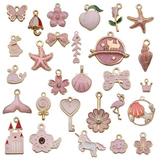 Charms จี้เปลือกหอย สีชมพู 10 ชิ้น พร้อมวัสดุโลหะผสมสังกะสี สําหรับทําเครื่องประดับ DIY