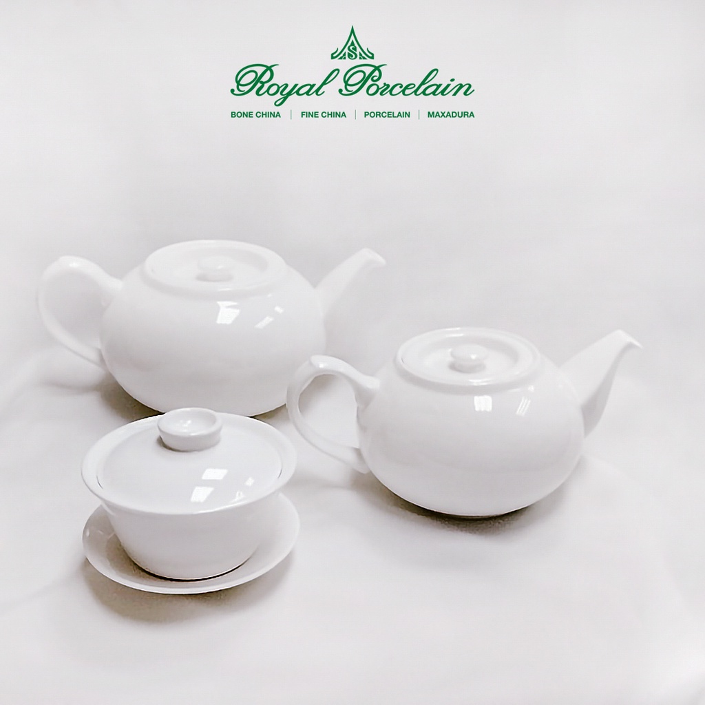 เนื้อโบนไชน่า กาชา, ถ้วยน้ำชา แพ็ค 1 ชิ้น ทรงเตี้ยพร้อมที่กรอง (Bone China) สีขาว เซรามิกเกรดพรีเมียม ROYAL PORCELAIN