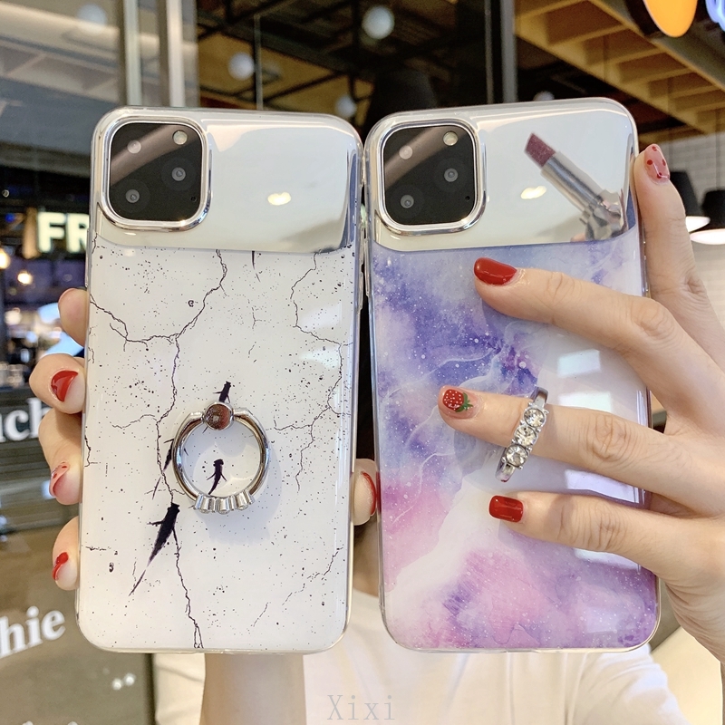 Casing OPPO Find X2 Pro OPPO Reno 5 4Z 5G 4 4G 3 Pro 2F 2Z 2 Z 10x Room K1 K5 A1k Phone Case With Finger Ring Holder Marble Plating Makeup Mirror Soft TPU Cover