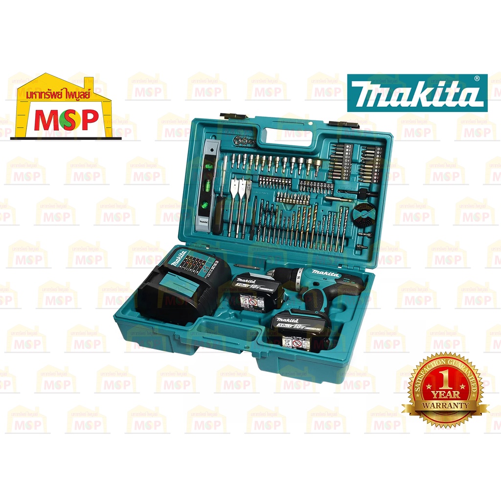 Makita ชุด SET สว่านไขควงไร้สาย 18V DDF453FX13 แบต 3.0Ah x 2ก้อน+แท่นชาร์จ+อุปกรณ์เสริม 101 ชิ้น CAN