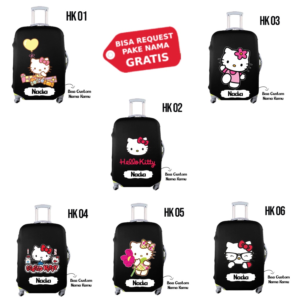 Hitam กระเป๋าเดินทาง Hello Kitty ขนาด SML Travel สีดํายืดหยุ่นป้องกันกรณีกระเป๋าเดินทาง Anti-Scratch