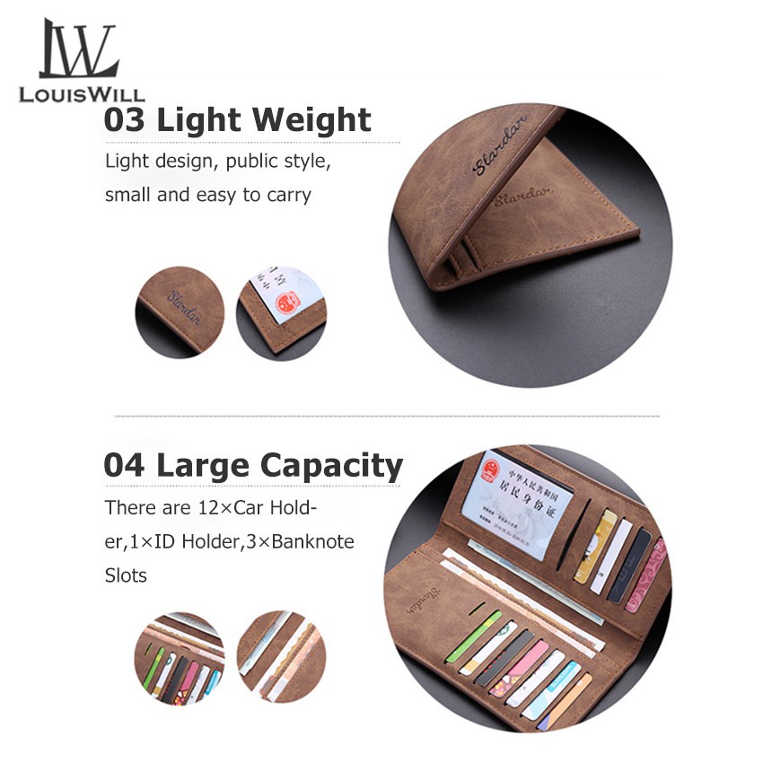 LouisWill Men Long Wallet PU Leather Slim Wallet Long Clutch Leather Wallet Long Business Male Wallet Coin Purse Men Purse Pouch with Card Holder for Men