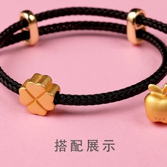 สร้อยข้อมือลูกปัดเหล็กรูปหมีสตรอเบอร์รี่ 3 มม สีทอง ปรับขนาดได้