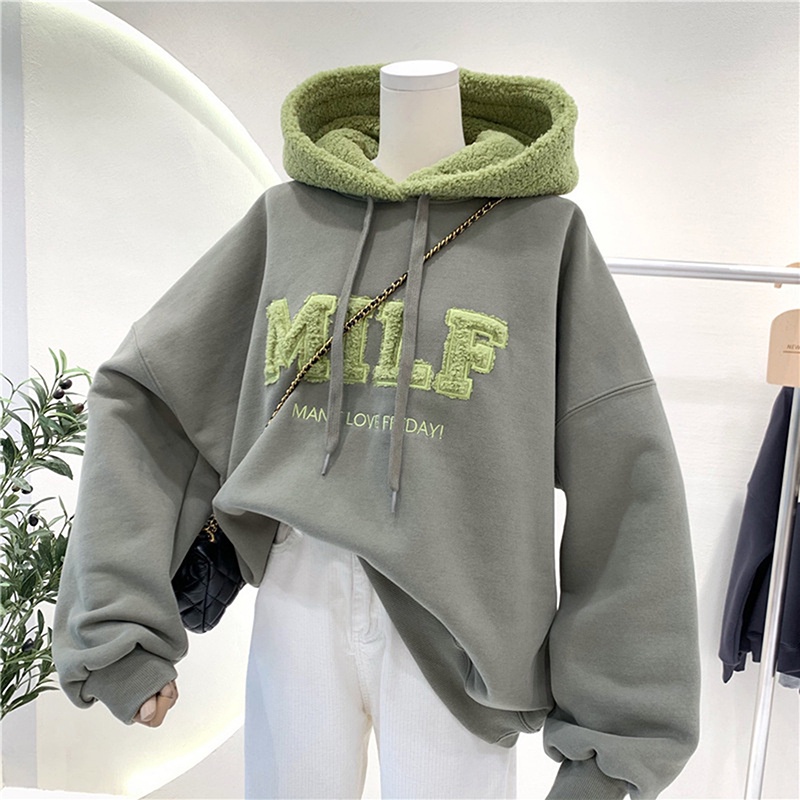 ผู้หญิงs Hoodies ขนาดใหญ่เสื้อ Hooded Casual Vintage สีทึบเย็บ Pullovers หลวมเสื้อแขนยาว Hoodies Coat เสื้อกันหนาวมีฮู้ด