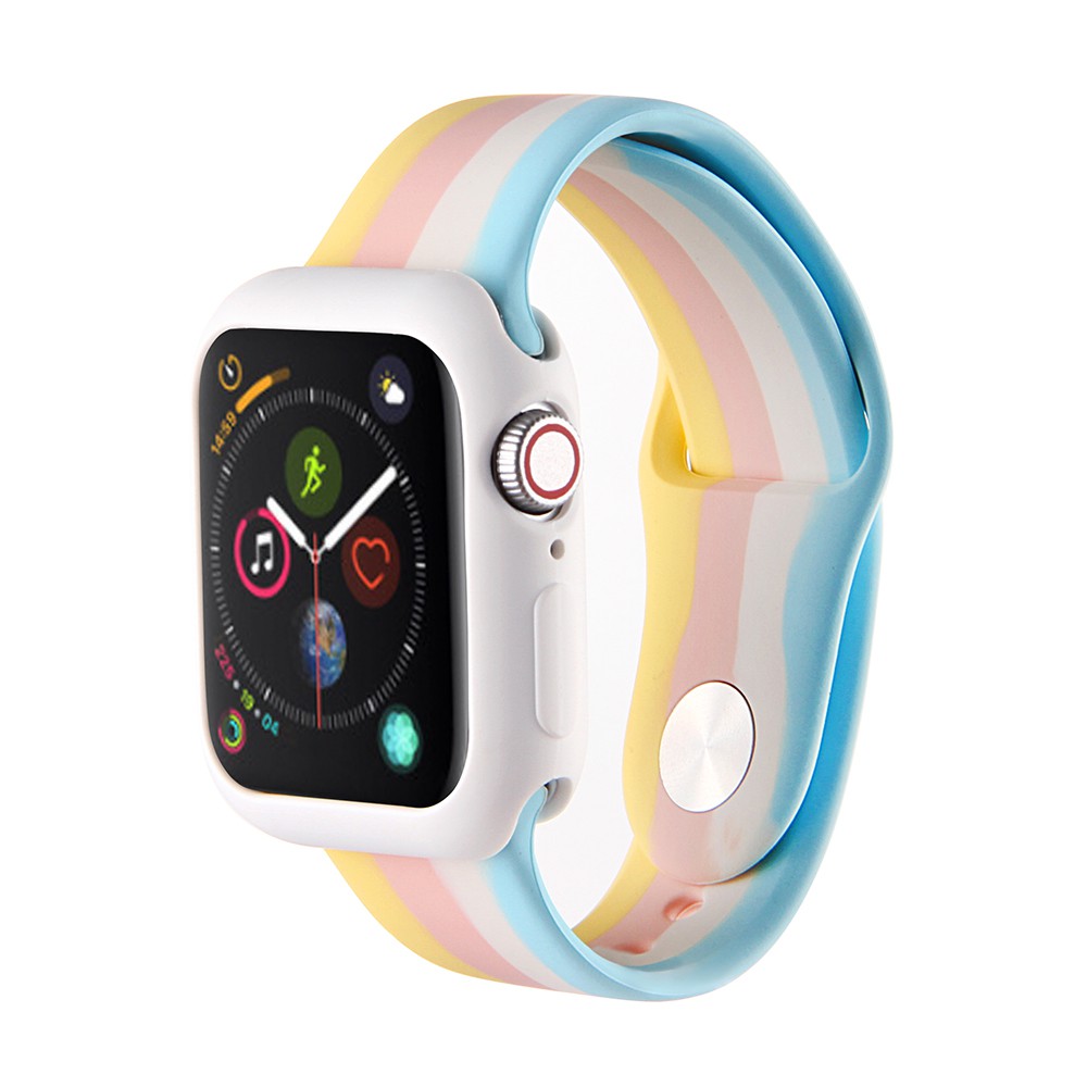 สายนาฬิกาข้อมือซิลิโคน แบบนิ่ม สีรุ้ง สําหรับ Apple Watch Series 5 4 3 2 1 38 มม. 40 มม. 42 มม. 44 มม.
