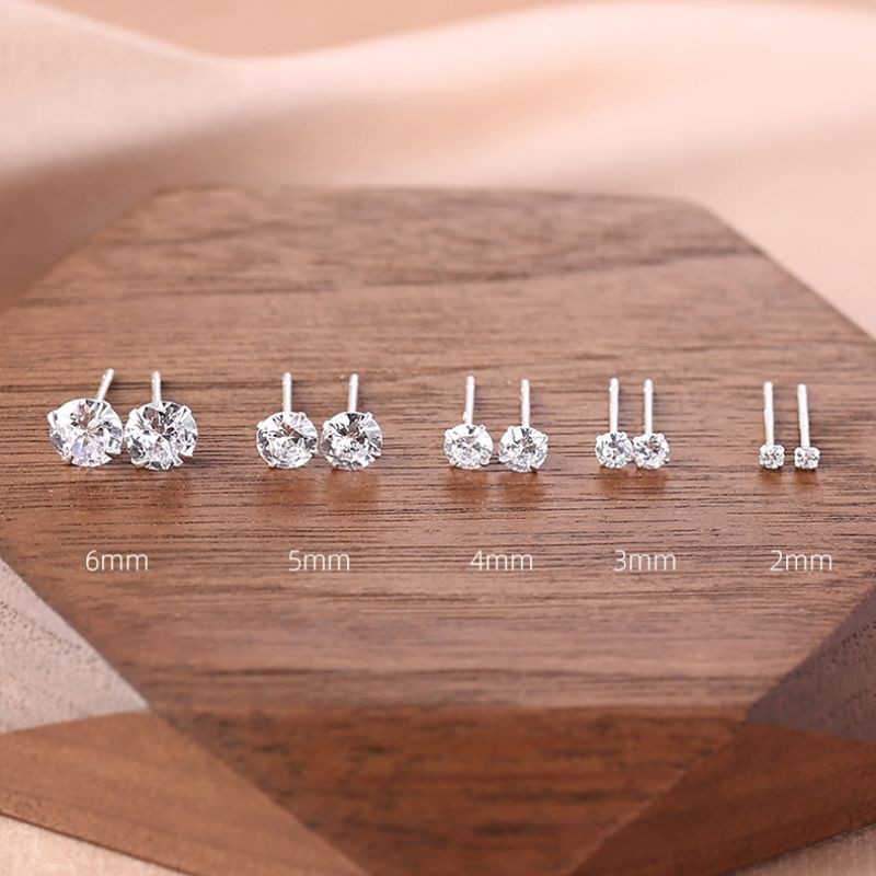 💫 nnlin. ต่างหูเงินแท้ S925 ต่างหูพชรเม็ดเดี่ยว 3mm 4mm 5mm 6mm
