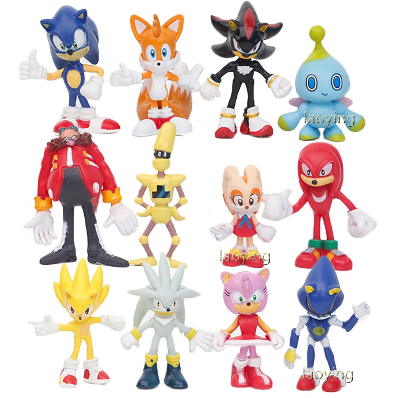 12 ชิ้น Sonic the Hedgehog Tails Knuckles Amy Rose ตัวเลขครีมกระต่าย Chao Oomochao Dr Eggman รุ่น