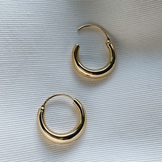 Chunky Rounded Hoops, 18K Gold Plated Sterling Silver Earrings E0053 | เงินแท้ 925 ชุบทองเเท้ 18 กะรัต