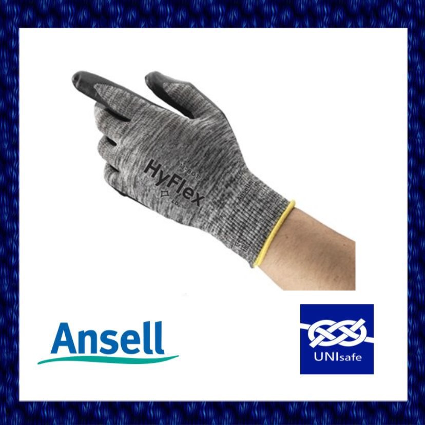 Ansell HyFlex 11-801 ถุงมือถักไนไตรล์สีเทา