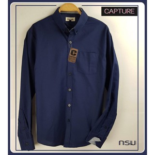 เสื้อเชิ้ตแขนยาว คอปก ผ้า Oxford สีกรม มีถึงไซส์ 4XL