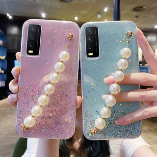 เคสวีโว่ Vivo Y12s Y3s Y12A Y20sG Y20s Y20 ปลอก แบบสั้นเชือกมุก เจลซิลิโคนใสนุ่ม เคสโทรศัพท์วีโว่ Vivo Y3s Y12s Y20 เคส Clear Case Cover