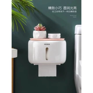 ECOCO กล่องใส่กระดาษทิชชู่ ที่ใส่ทิชชู่ ที่แขวนทิชชู่ 4 in 1 พร้อมที่วางของ พร้อมช่องวางมือถือ พร้อมลิ้นชัก ไม่ต้องเจาะ