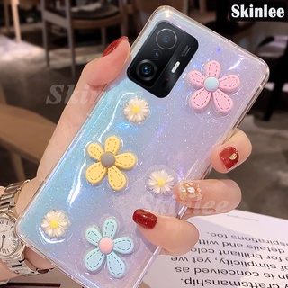 Skinlee For Xiaomi Mi 11T Pro Case Soft Transparent Case Sunflower for Xiaomi 11T Pro Chrysanthemum Flower Glitter Bling Soft Casing Full Stars Moon Phone Cover