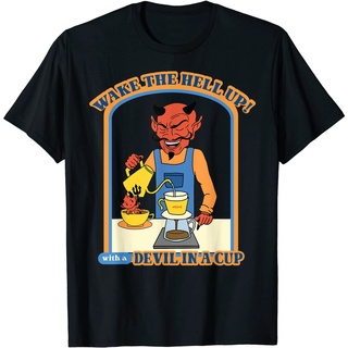 ผ้าฝ้ายคอกลมเสื้อผ้าผู้ใหญ่ Wake The Hell Up - With A Devil In A Cup! เสื้อยืด สําหรับผู้หญิงfrom S-4XL