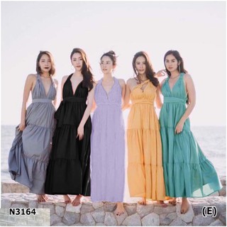 Maxi Dress เดรสยาว แขนตุ๊กตา เย็บแต่ระบายช่วงอก ทรงปล่อยๆ