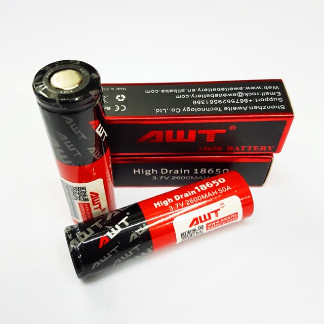 ถ่านชาร์จAWT 18650 2600mAh 50A แบบแท้ 2 ก้อน