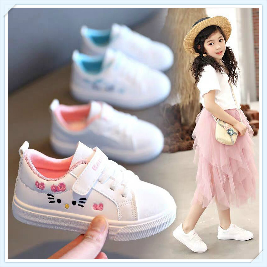 รองเท้าเด็กผู้หญิงสีขาว รองเท้าผ้าใบลำลอง สไตล์เกาหลี