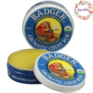 Badger Organic Aromatic Chest Rub Eucalyptus &amp; Mint (21 g) บรรเทาไอจากหวัด คัดจมูก แก้ปวดกล้ามเนื้อ