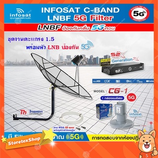 THAISAT C-BAND 1.5M (ขางอยึดผนัง 50 CM.) + กล่อง PSI S2X HD + LNB 5G infosat รุ่น CG-1 แถมสายRG6ตามชุด