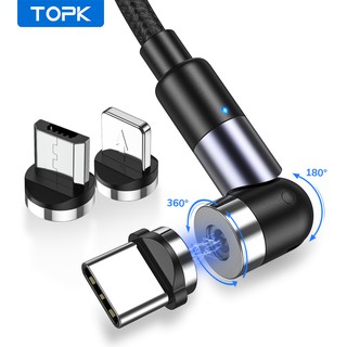 TOPK AM59 สายชาร์จแม่เหล็ก Micro USB Type C สำหรับ iPhone หมุนได้อิสระ 540 องศา