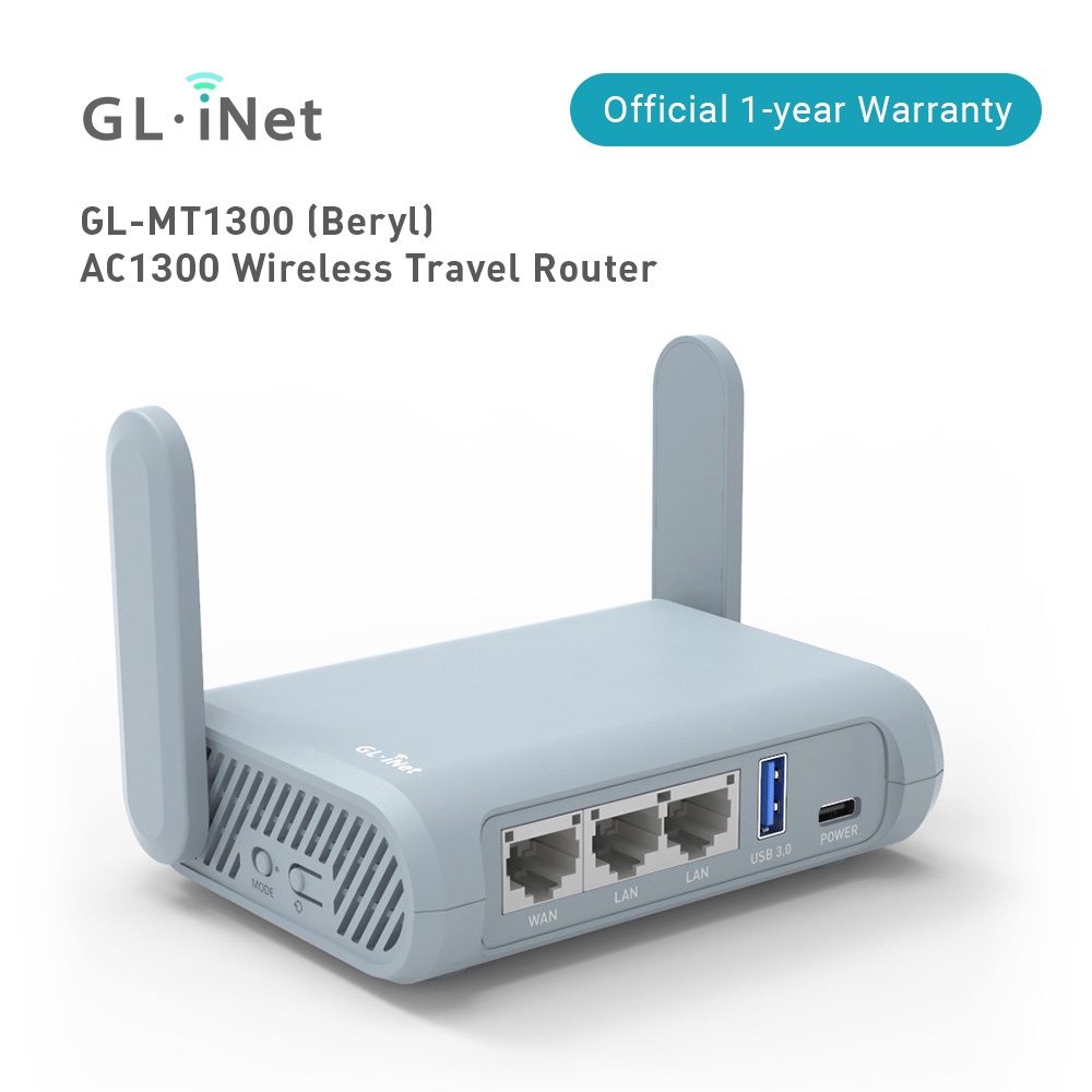 GL.iNet GL-MT1300 (Beryl) VPN Secure Travel Gigabit Wireless Router, AC1300 400Mbps (2.4GHz) + 867Mbps (5GHz) Wi-Fi, ฮอตสปอตขนาดพกพา, IPv6, Tor, สล็อต MicroSD, USB3.0 สำหรับ Wi-Fi ทบทวน