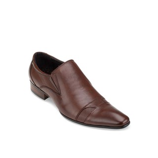 Brown Leather Slip-On รองเท้าผู้ชายหัวแหลมสีน้ำตาลรองเท้าลำลองหนังแท้