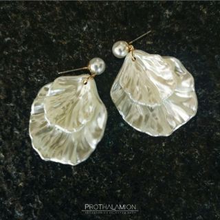 Korea Cute Seashell with Pearl Earrings : ต่างหู ตุ้มหู เกาหลี เปลือกหอย ประดับ มุก