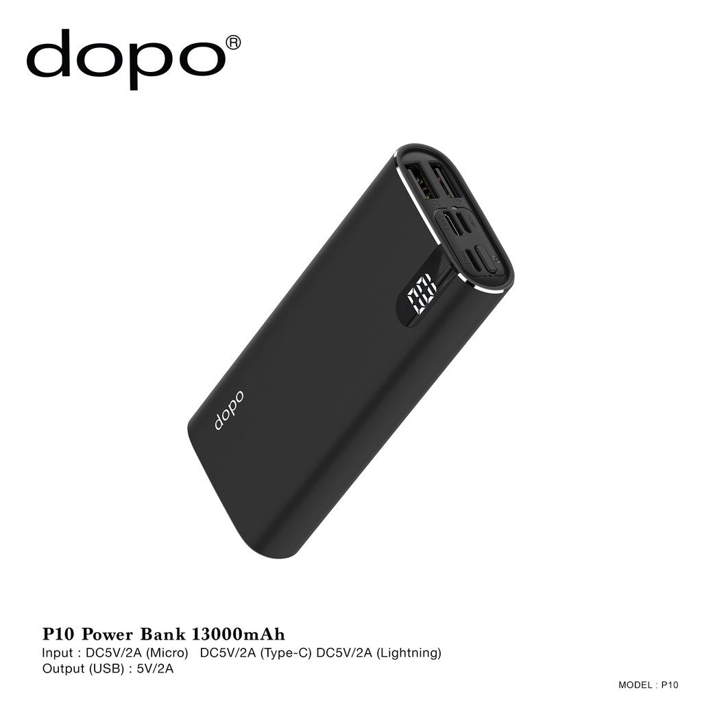 dopo Power Bank รุ่น P10 (ฺBlack) 13000 mAh รับประกัน 1 ปี (แบตเตอรี่สำรอง พาวเวอร์แบงค์ Power Bank)