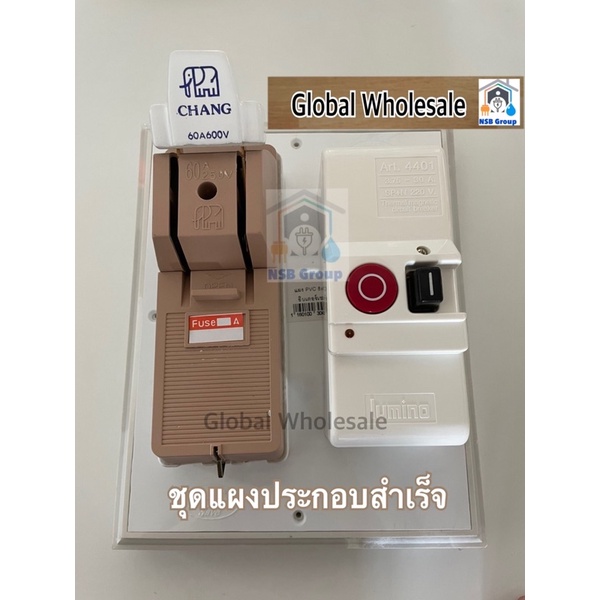 ชุดแผงควบคุมไฟ คัทเอ้าท์ช้าง 60A พร้อมตัวตัเไฟ ประกอบเสร็จ