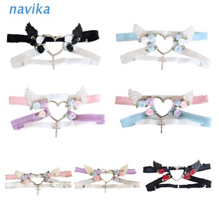 Nav สายเข็มขัดรัดต้นขา ลายดอกไม้ สไตล์โลลิต้า