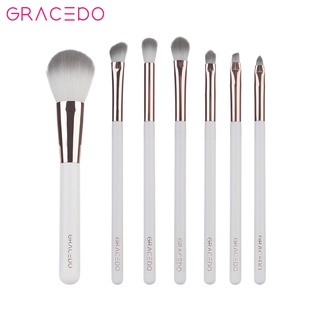 GRACEDO 7PCS เซ็ตแปรงแต่งหน้า ชุดแปรงเครื่องสำอางมืออาชีพสีขาว เครื่องมือแต่งหน้า Super Soft แบบพกพาสำหรับ บลัชออนผสมรองพื้นและอายแชโดว์