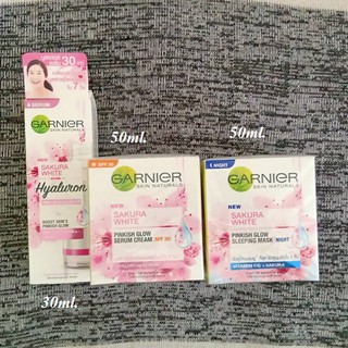 Garnier Sakura White Set เซ็ตการ์นิเย่ ซากุระ ไวท์ บูสเตอร์ เซรั่ม 30ml.+ เดย์ 50ml. + ไนท์ครีม 50ml.