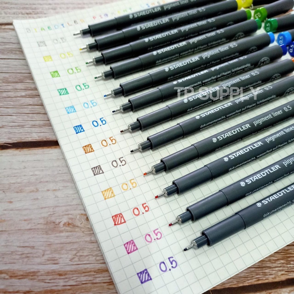 ปากกาตัดเส้นหัวเข็ม Staedtler สเตดเล่อร์ ชุด 6 ด้าม (สีดำ) กันน้ำ ปากกาเขียนแบบ พิกม่า pigment liner