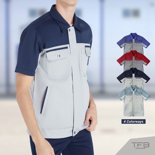 เสื้อช็อป เสื้อช็อปช่าง แขนสั้น แบบซิป สีเทาอ่อน-กรม TFB Workwear