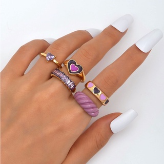 แหวนเซ็ตสีม่วง 5pcs Purple Rhinestone Decor Ring