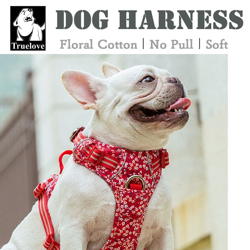 TRUELOVE ไนล่อนด้านหน้าสายรัดสุนัขดอกไม้ผ้าฝ้ายไม่ดึงนุ่มปรับสายรัดสัตว์เลี้ยงสะท้อนแสงสําหรับสุนัขขนาดใหญ่ขนาดกลางขนาดเล็กวิ่งการฝึก - รูปที่ 6